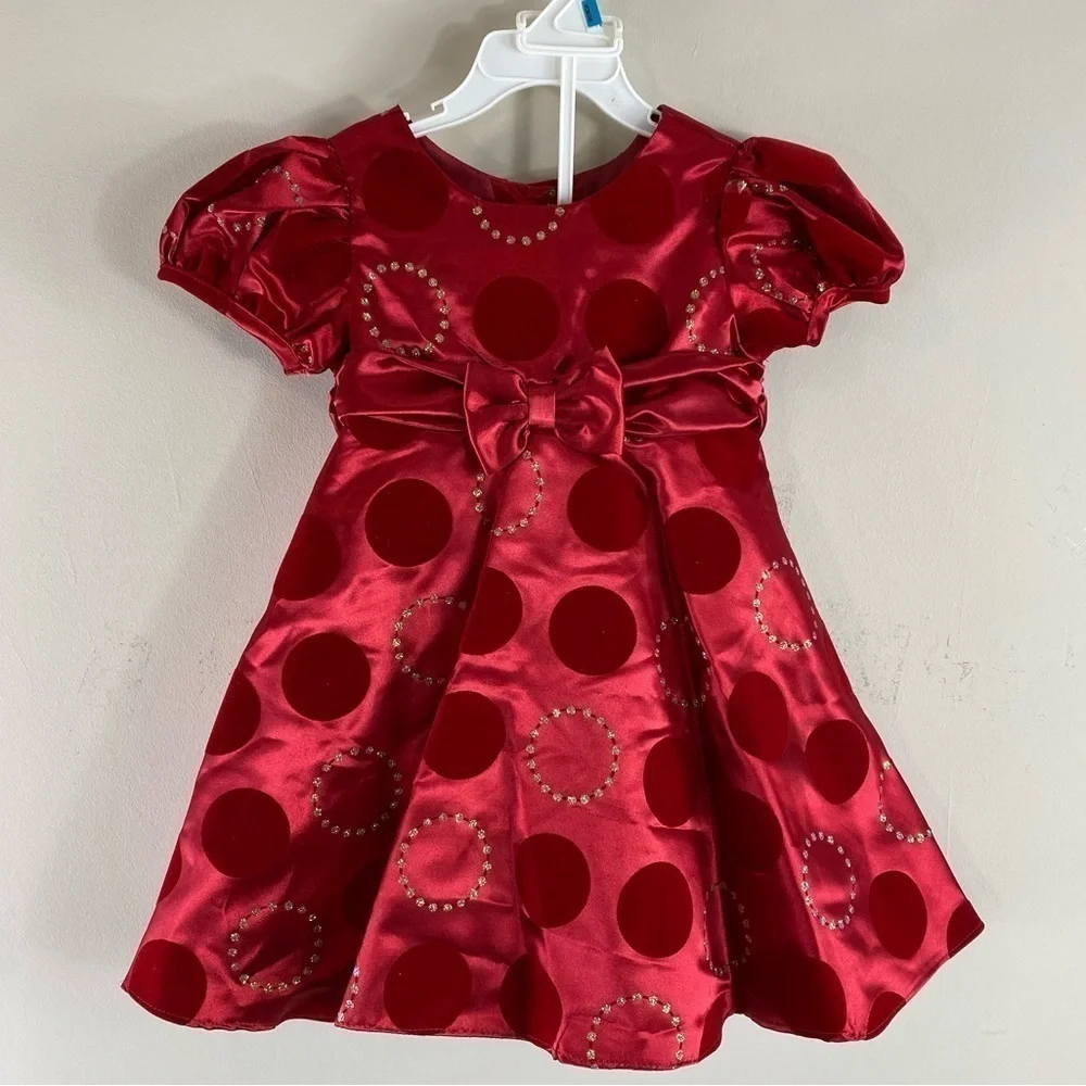 Rare Editions Baby Girl’s Red‎ Glitter Circle Party Formal Holiday Dress -Sz 24M